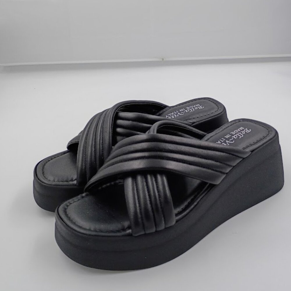 Bella Vita Made in Italy Women's Maz-Italy Platform Sandal Wedge, Black, 9